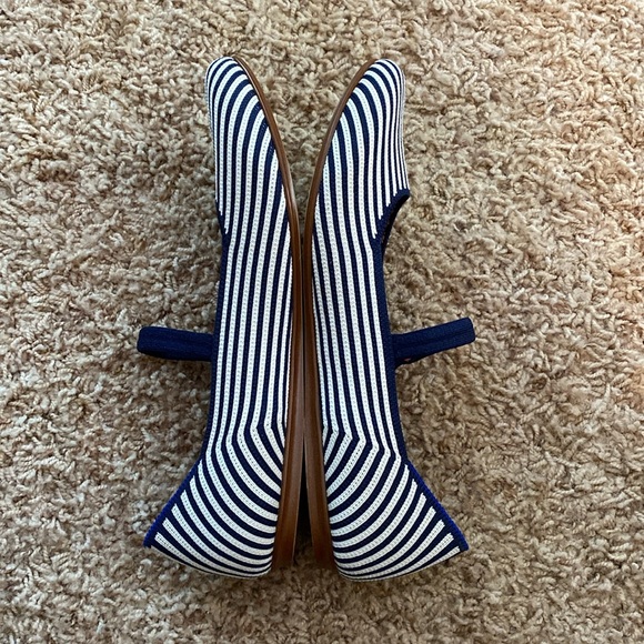 Rothy's Marina Navy Pinstripe Square Mary Jane Flats EUC Size 10 - Picture 2 of 6